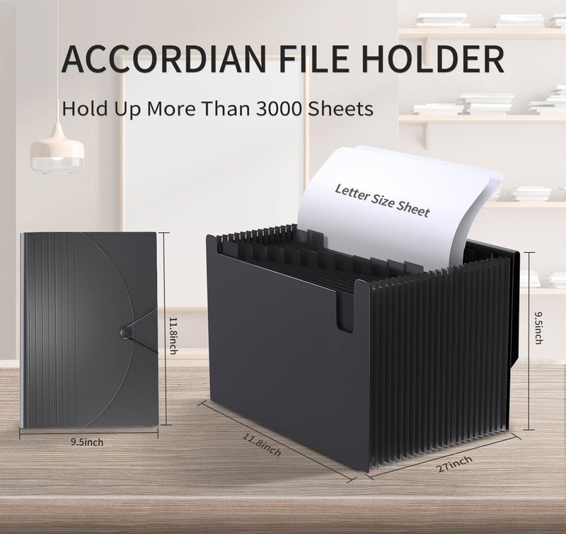 TCJ 24 Pockets Expanding File Folder,Accordion File Organizer,Document Organizer Letter Size,Expandable Filing Box,Special Designed for Portable Use,Accordian Folders,Plastic (Black) - Image 3